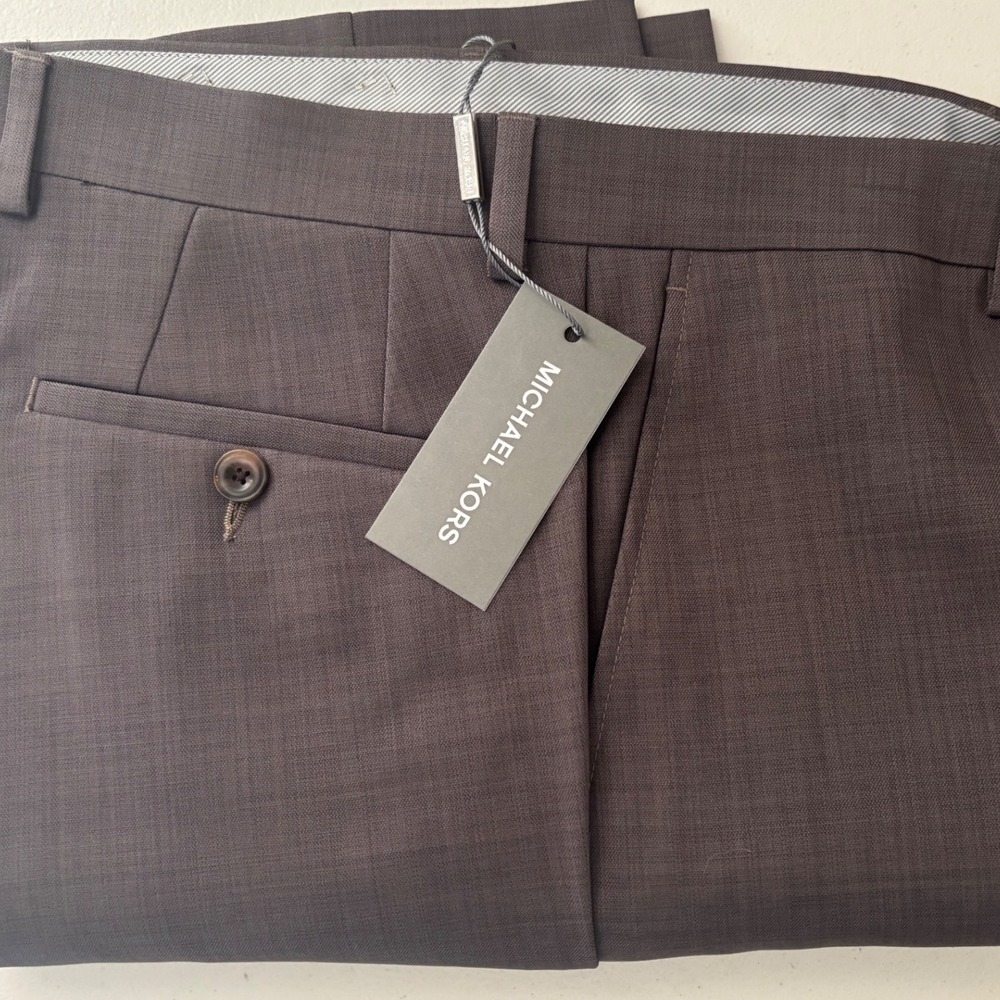 Michael Kors Monroe Dress Pants Mens 32x30 Light Brown Stretch Performance NEW - Picture 6 of 11